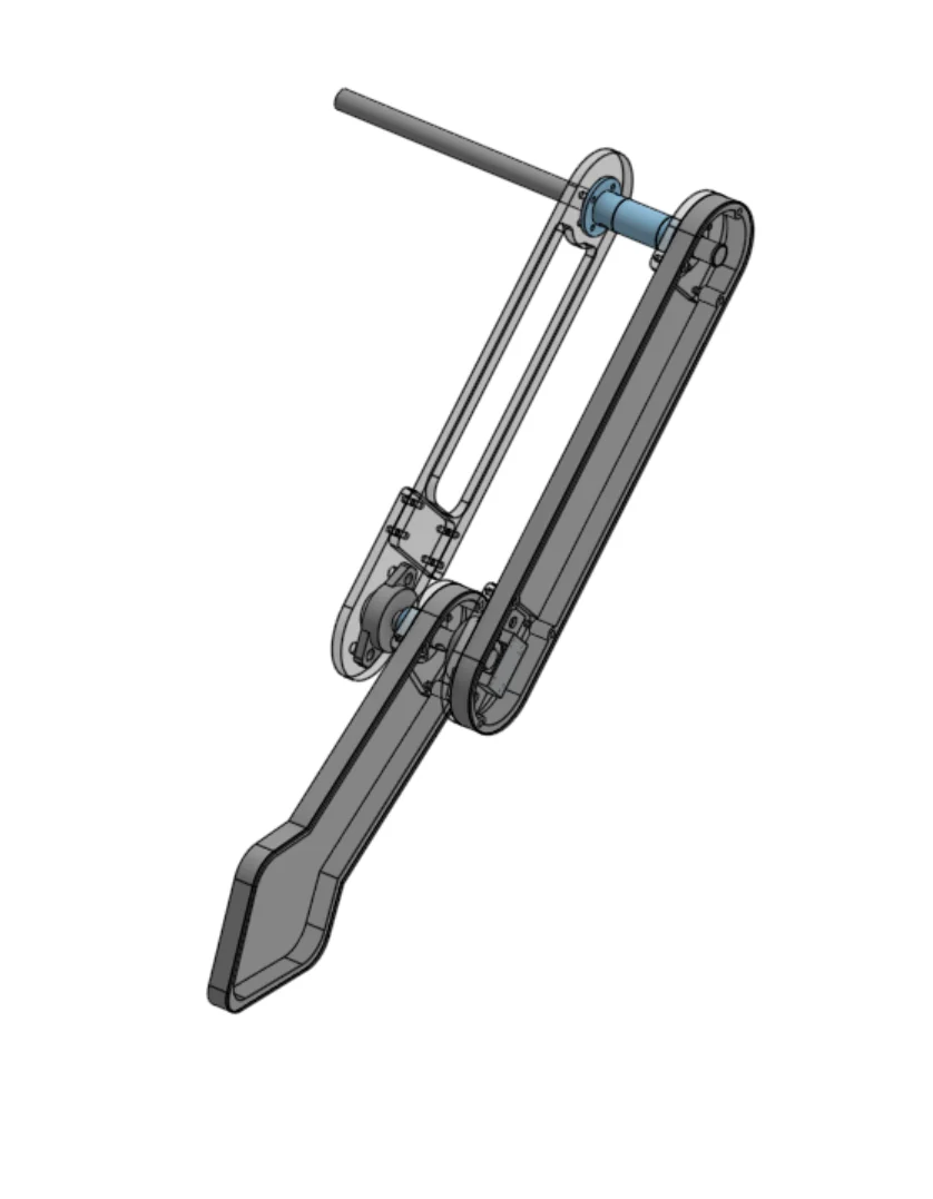 Double pendulum CAD assembly with upper links, pivot shafts, and lower arm