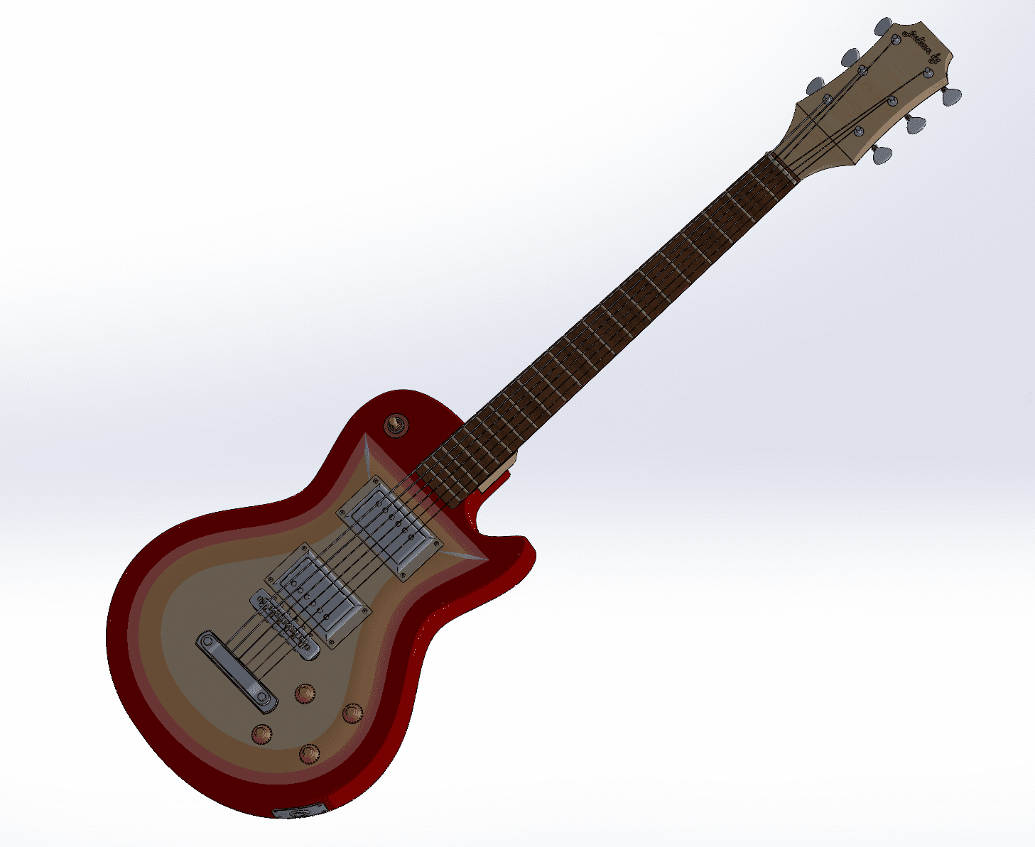 Full-scale sunburst guitar CAD assembly